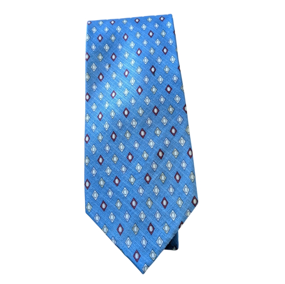 💥SALE💥 VTG Umberto Bossi Blue Silk Men's Tie with Geometric Diamond Pattern - Picture 2 of 7